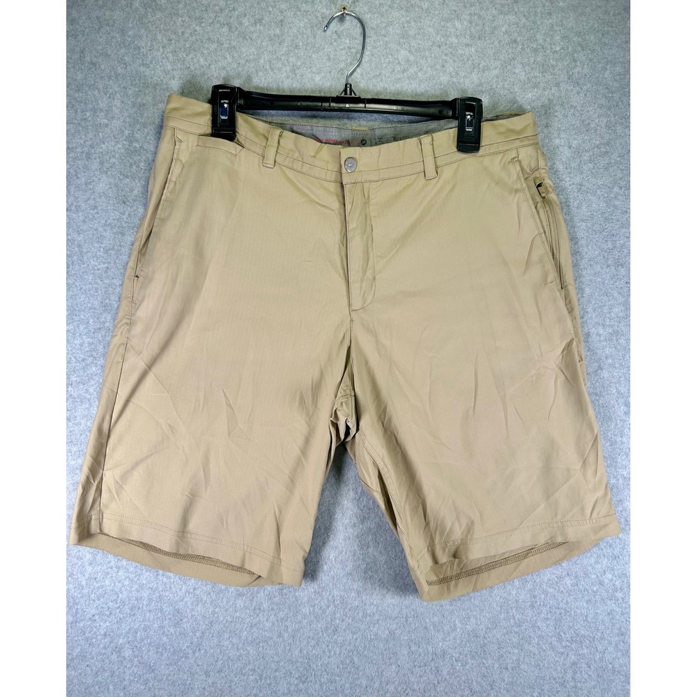 Nike Tiger Woods Collection Golf Shorts Tan Khaki Size 34 Herringbone Zip Pocket